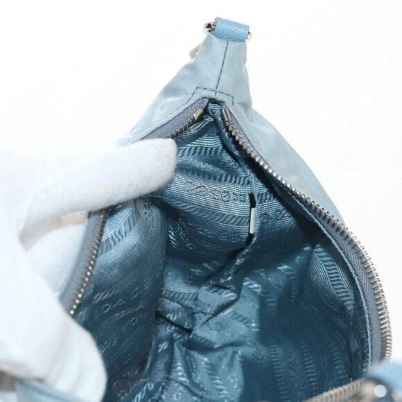 PRADA Chain Shoulder Bag Nylon Light Blue Silver Auth 145974M - Picture 11 of 16